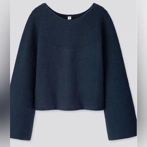 Uniqlo XS Women's 3D Knit Extra Fine Merino Wool Blue Crew Neck Sweater NWT